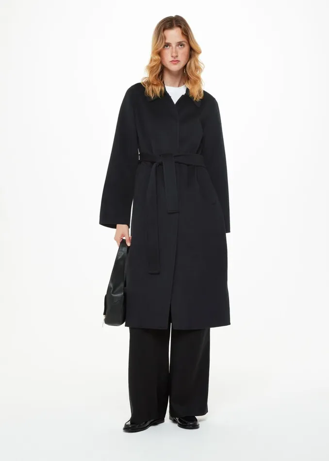 Women Coats and Jackets Whistles Black Nell Belted Doubled Faced Coat
