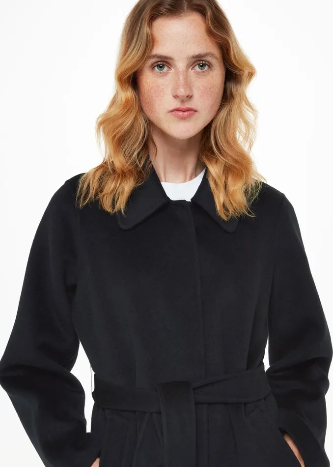Women Coats and Jackets Whistles Black Nell Belted Doubled Faced Coat