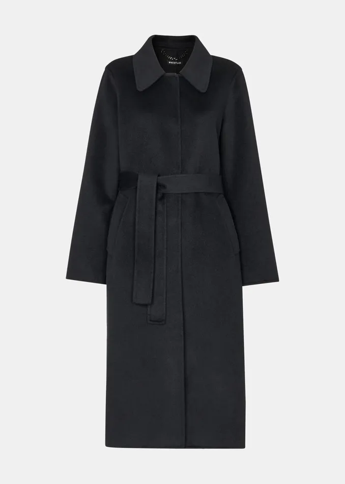 Women Coats and Jackets Whistles Black Nell Belted Doubled Faced Coat