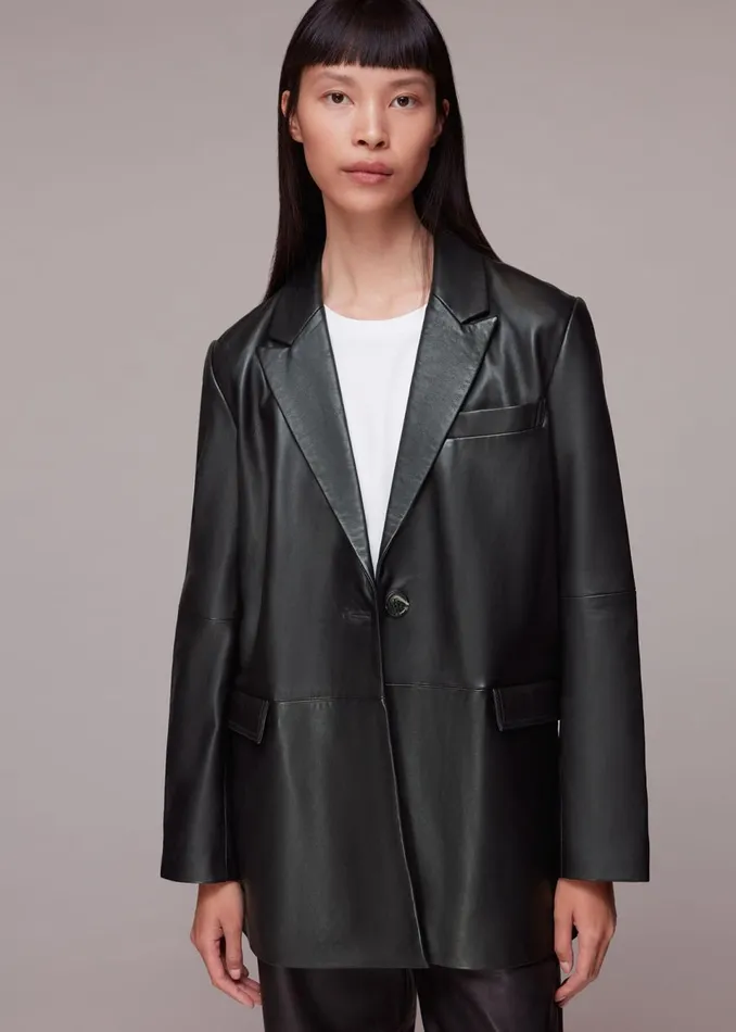 Women Coats and Jackets Whistles Black Stina Leather Blazer