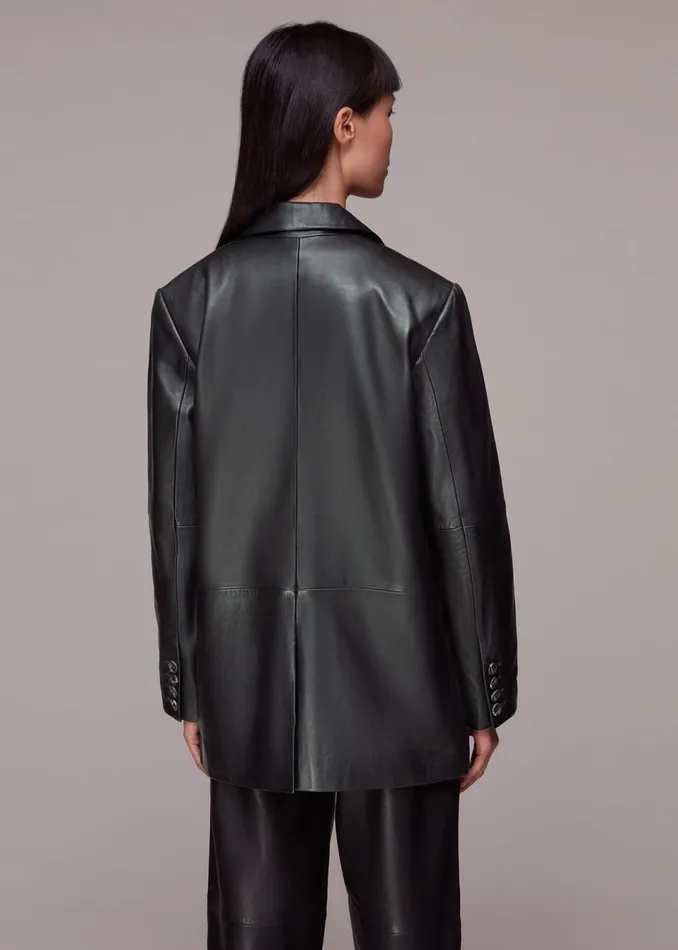 Women Coats and Jackets Whistles Black Stina Leather Blazer