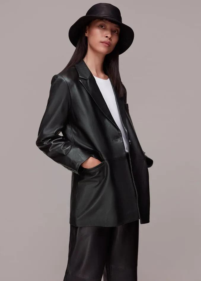 Women Coats and Jackets Whistles Black Stina Leather Blazer