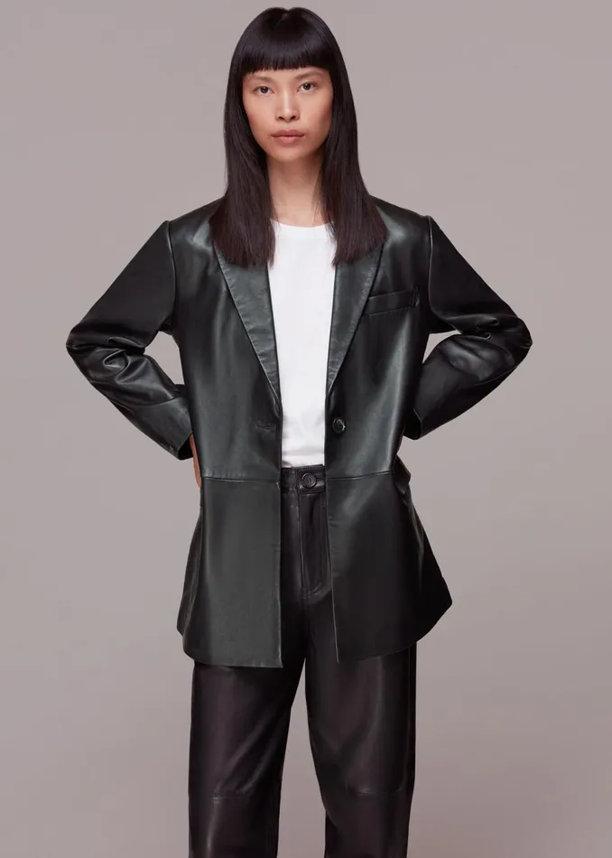 Women Coats and Jackets Whistles Black Stina Leather Blazer