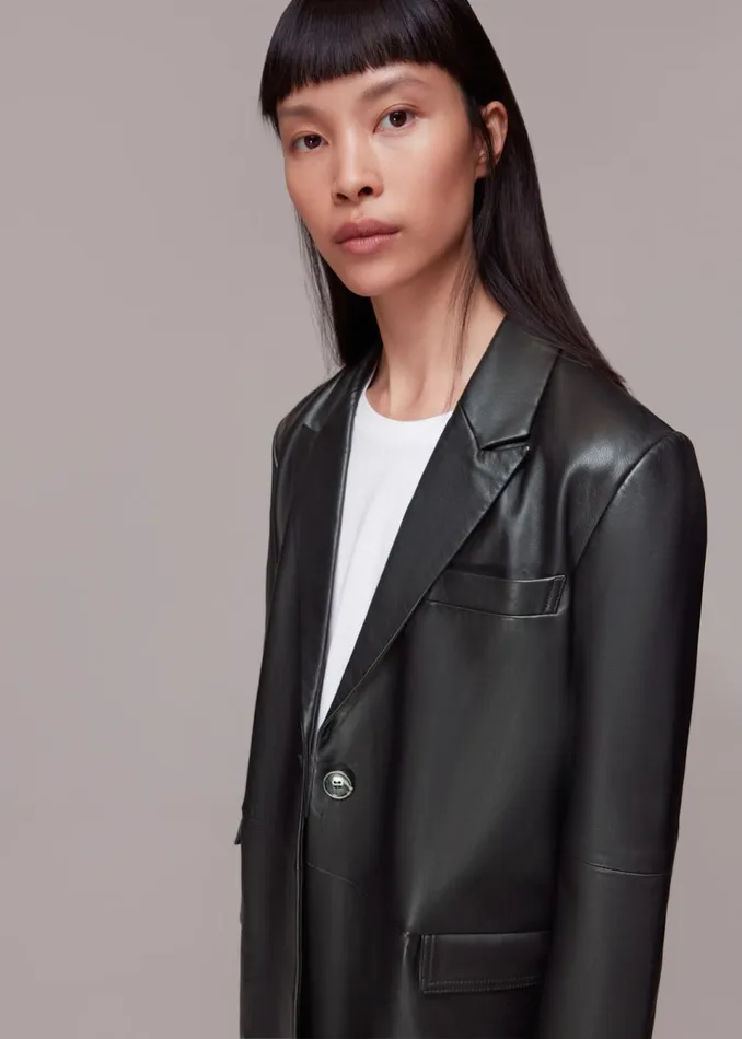 Women Coats and Jackets Whistles Black Stina Leather Blazer