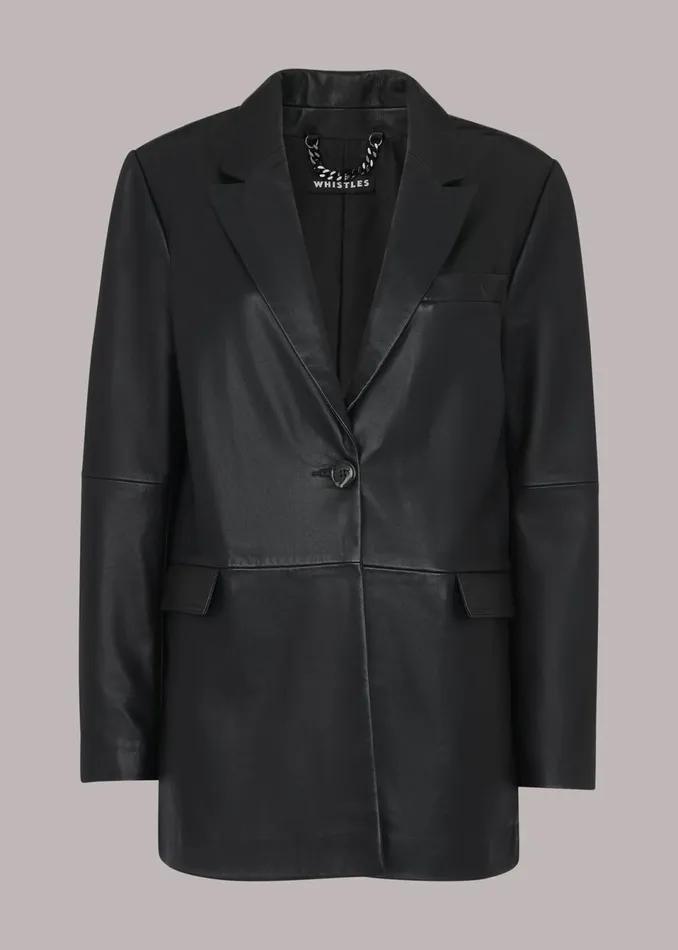 Women Coats and Jackets Whistles Black Stina Leather Blazer