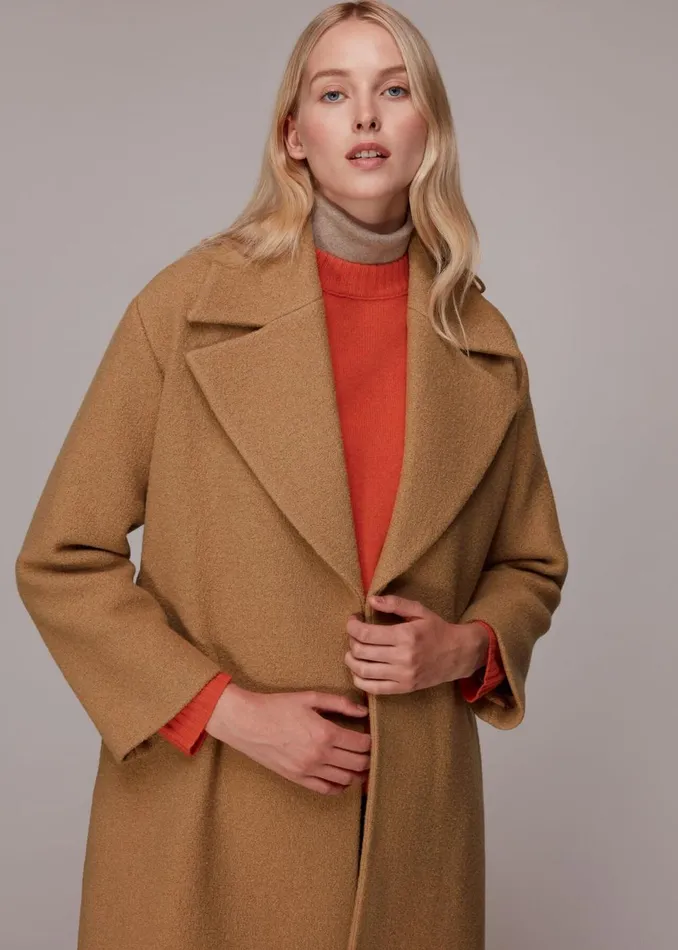 Women Coats and Jackets Whistles Camel Lorna Wrap Wool Coat