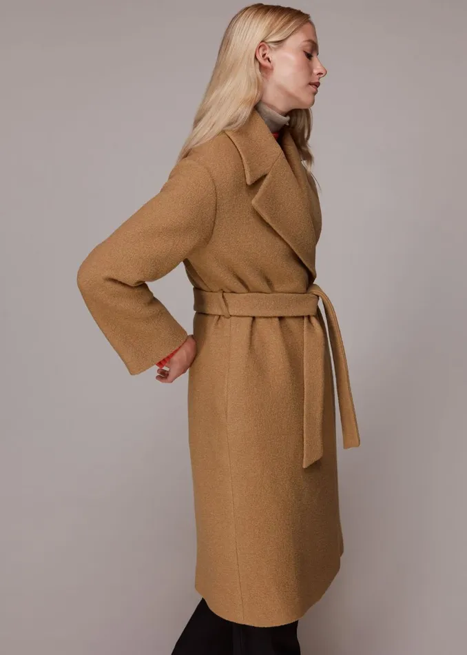 Women Coats and Jackets Whistles Camel Lorna Wrap Wool Coat