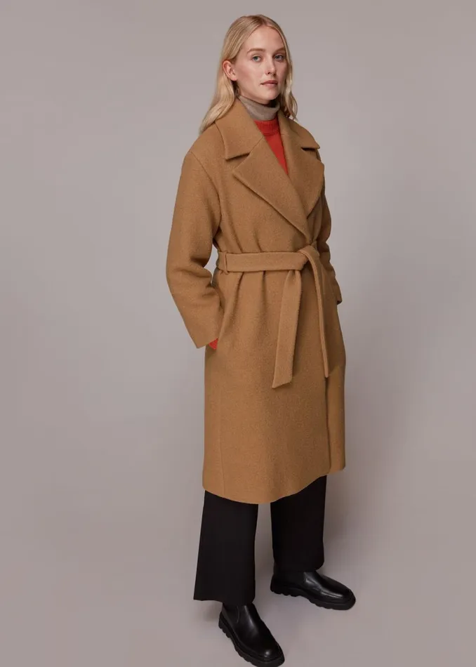 Women Coats and Jackets Whistles Camel Lorna Wrap Wool Coat
