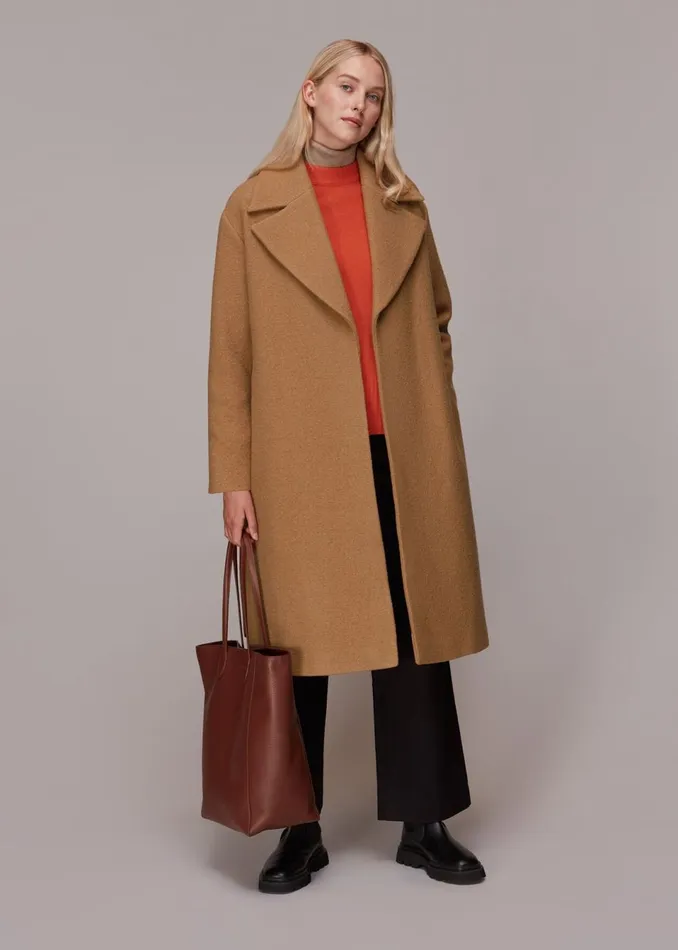 Women Coats and Jackets Whistles Camel Lorna Wrap Wool Coat
