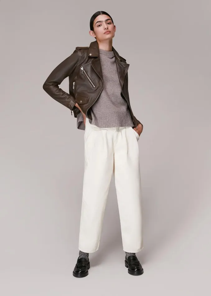 Women Coats and Jackets Whistles Chocolate Agnes Pocket Leather Jacket