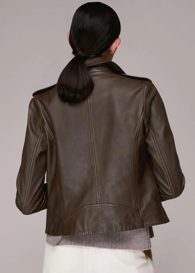 Women Coats and Jackets Whistles Chocolate Agnes Pocket Leather Jacket