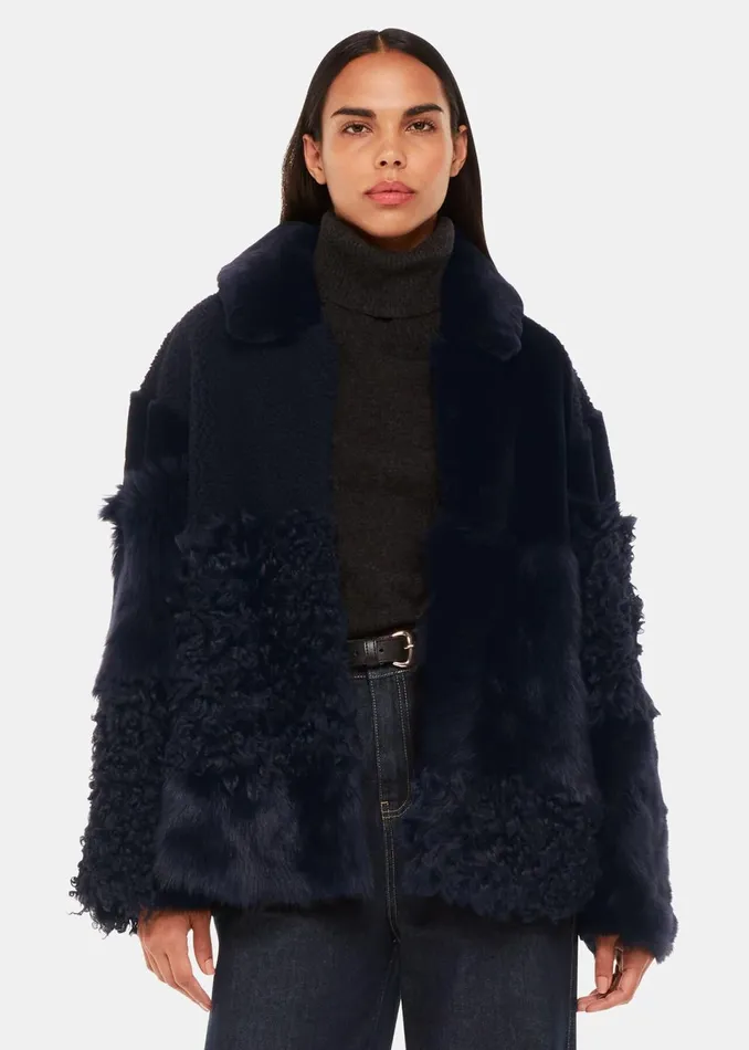 Women Coats and Jackets Whistles Navy Hema Shearling Coat