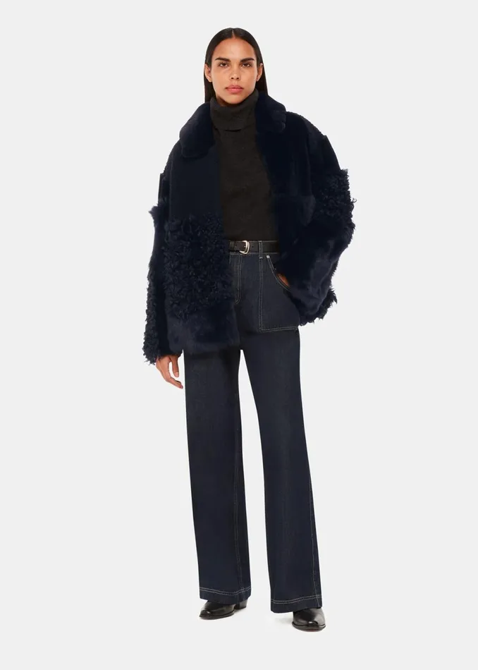 Women Coats and Jackets Whistles Navy Hema Shearling Coat