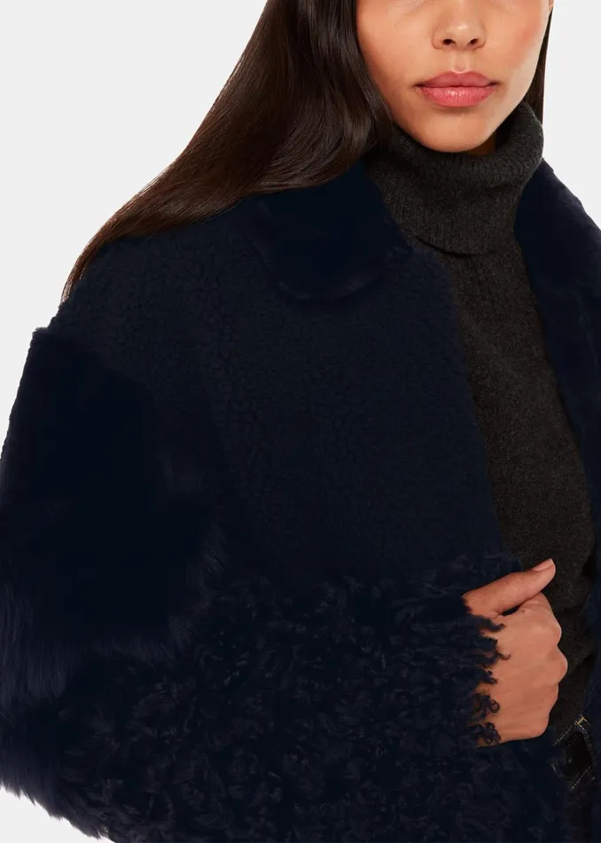 Women Coats and Jackets Whistles Navy Hema Shearling Coat
