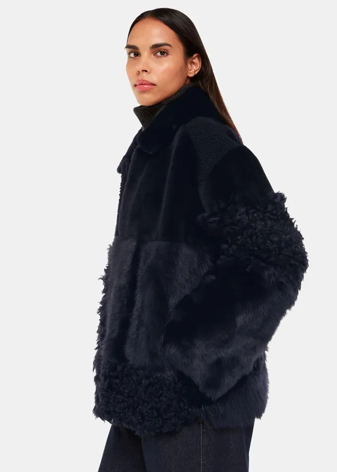 Women Coats and Jackets Whistles Navy Hema Shearling Coat