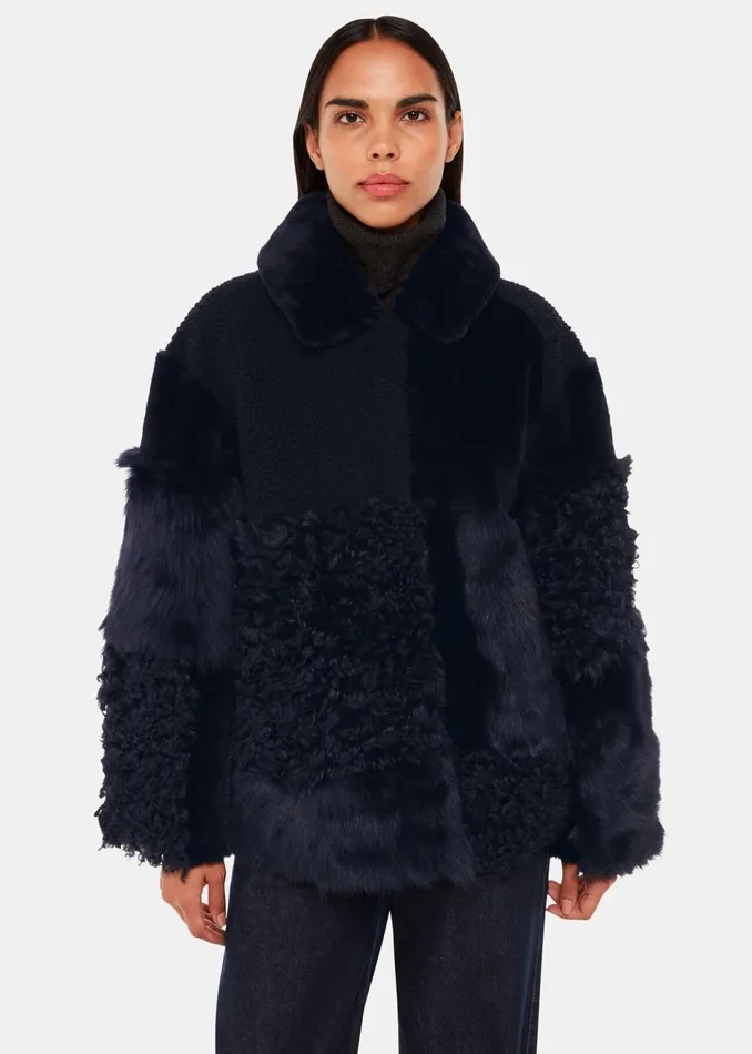 Women Coats and Jackets Whistles Navy Hema Shearling Coat