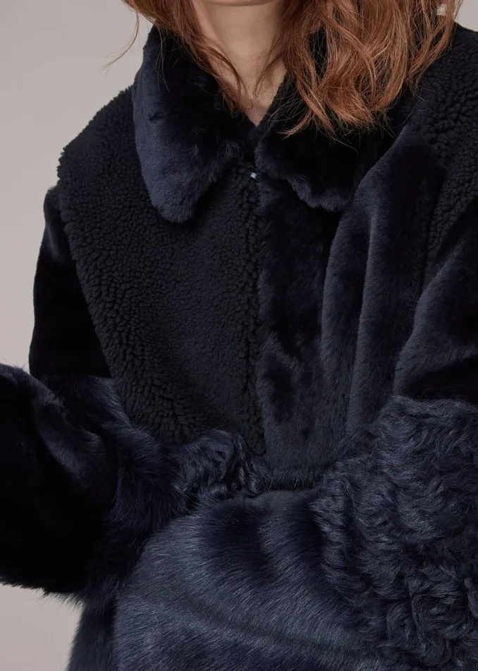 Women Coats and Jackets Whistles Navy Hema Shearling Coat