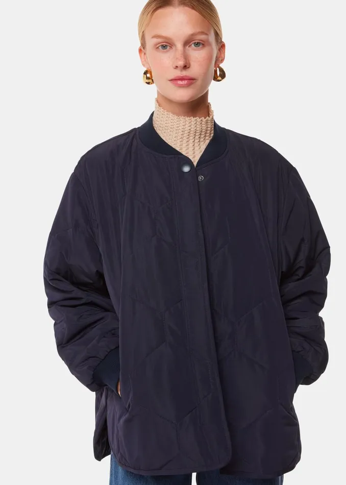 Women Coats and Jackets Whistles Navy Ida Short Quilted Coat