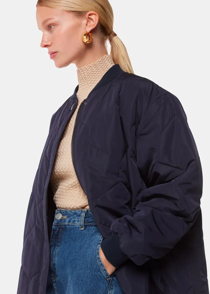 Women Coats and Jackets Whistles Navy Ida Short Quilted Coat