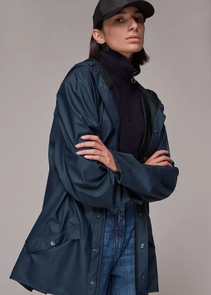 Women Coats and Jackets Whistles Navy Rains Hooded Jacket