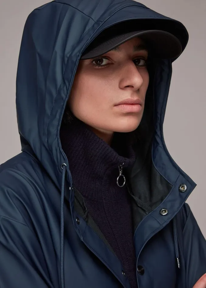 Women Coats and Jackets Whistles Navy Rains Hooded Jacket