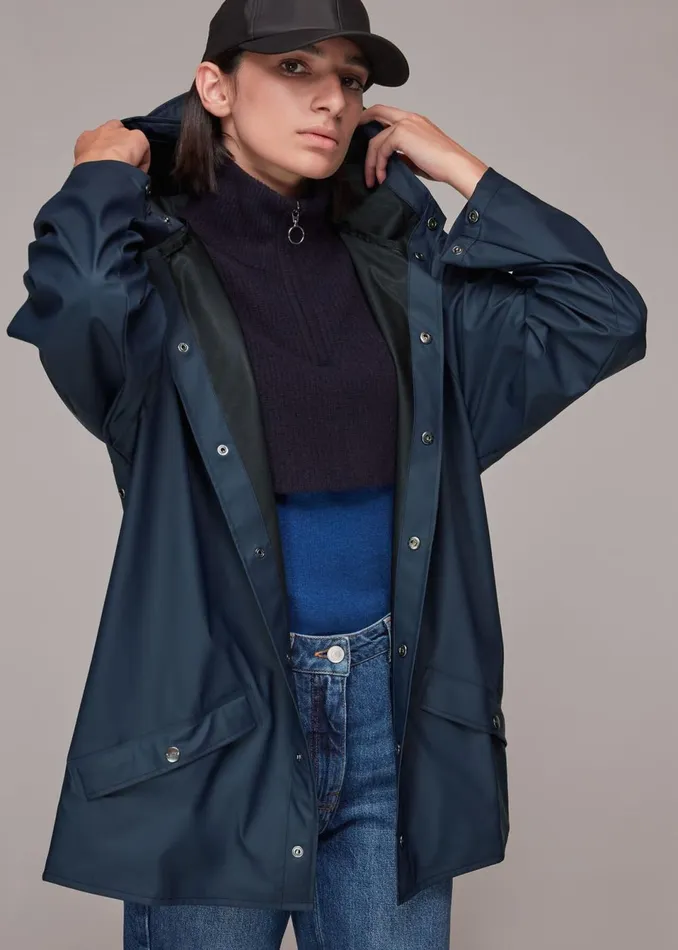Women Coats and Jackets Whistles Navy Rains Hooded Jacket