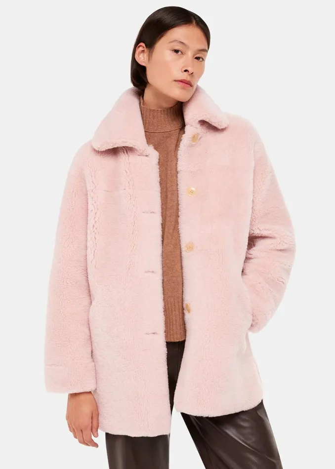 Women Coats and Jackets Whistles Pink Mia Shearling Coat