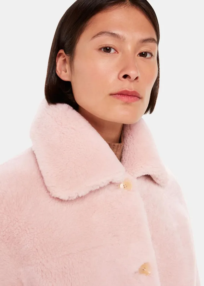 Women Coats and Jackets Whistles Pink Mia Shearling Coat