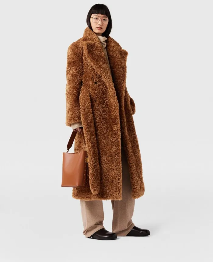 Women Coats And Jackets Stella McCartney Belted Plush Teddy Coat Ginger Brown