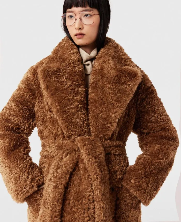 Women Coats And Jackets Stella McCartney Belted Plush Teddy Coat Ginger Brown