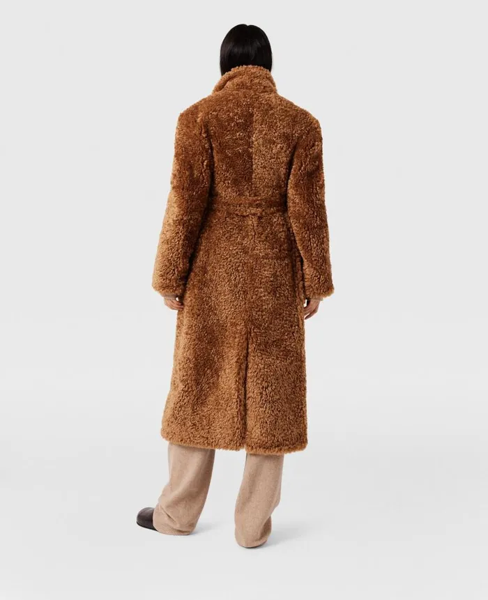 Women Coats And Jackets Stella McCartney Belted Plush Teddy Coat Ginger Brown