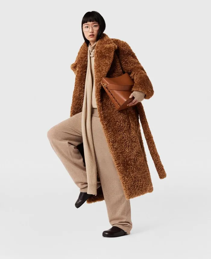 Women Coats And Jackets Stella McCartney Belted Plush Teddy Coat Ginger Brown