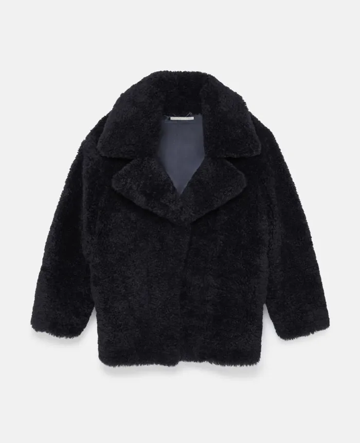 Women Coats And Jackets Stella McCartney Belted Plush Teddy Jacket Deep Navy
