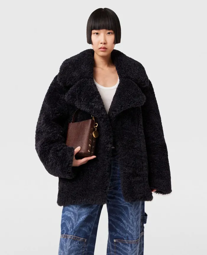 Women Coats And Jackets Stella McCartney Belted Plush Teddy Jacket Deep Navy