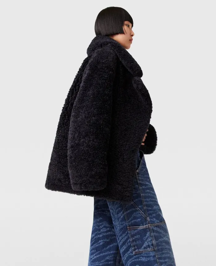 Women Coats And Jackets Stella McCartney Belted Plush Teddy Jacket Deep Navy