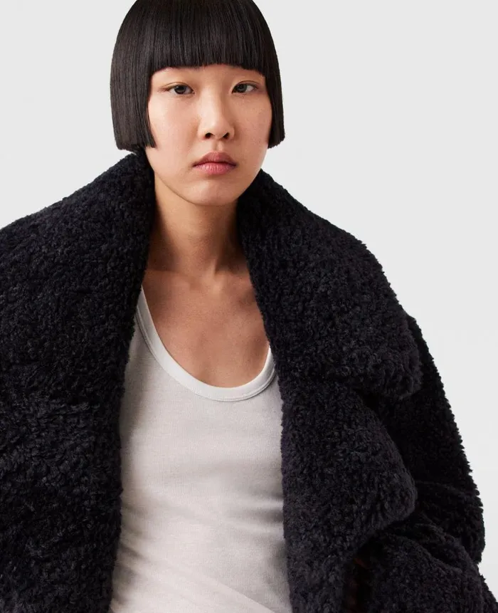 Women Coats And Jackets Stella McCartney Belted Plush Teddy Jacket Deep Navy