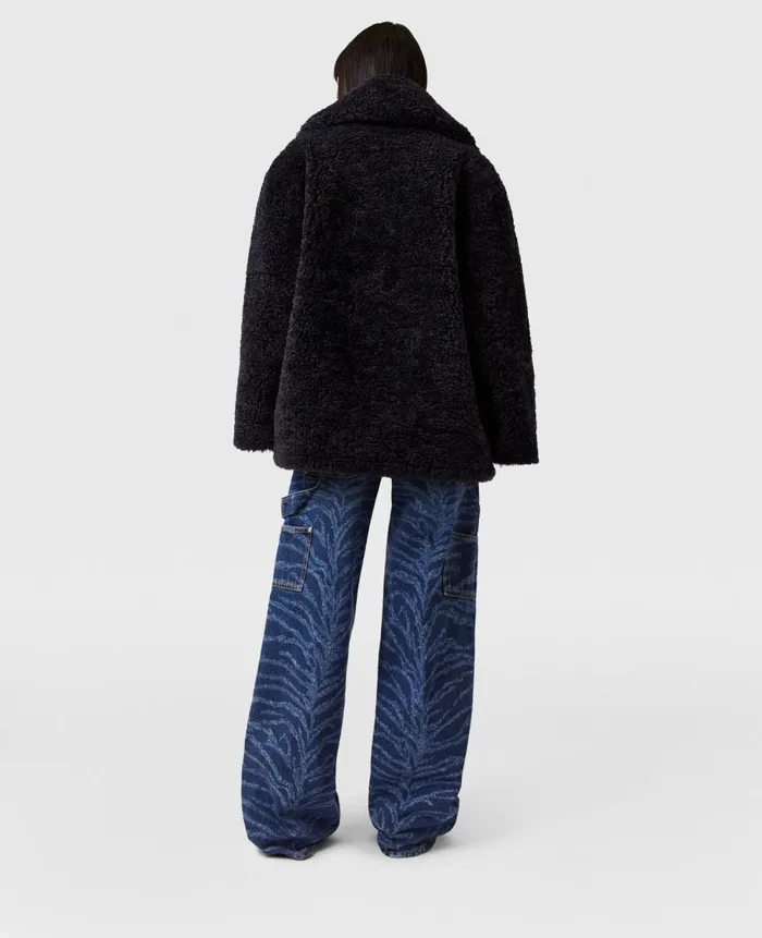 Women Coats And Jackets Stella McCartney Belted Plush Teddy Jacket Deep Navy