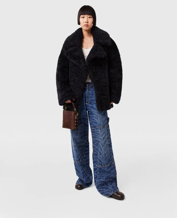 Women Coats And Jackets Stella McCartney Belted Plush Teddy Jacket Deep Navy