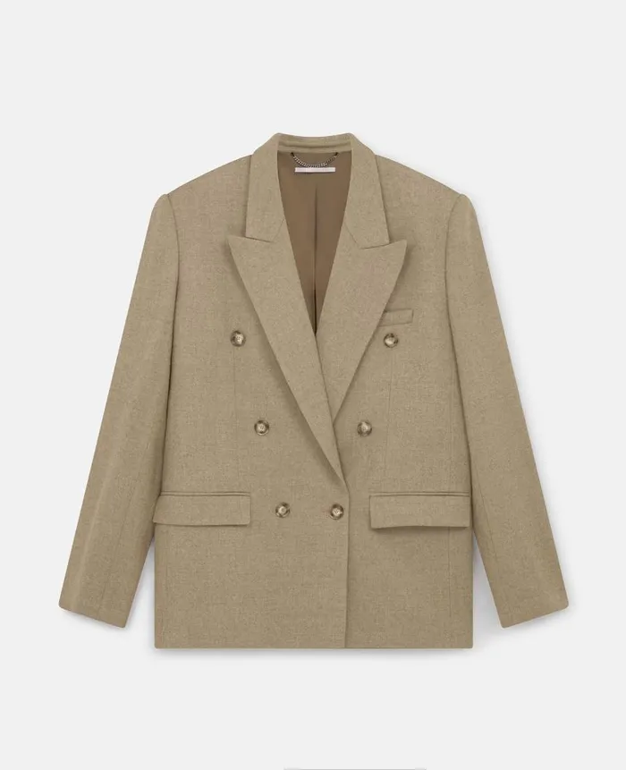 Women Coats And Jackets Stella McCartney Double Breasted Wool Blazer Light Moss Beige Women Coats And Jackets Stella McCartney Double Breasted Wool Blazer Light Moss Beige