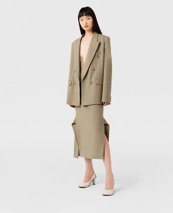 Women Coats And Jackets Stella McCartney Double Breasted Wool Blazer Light Moss Beige