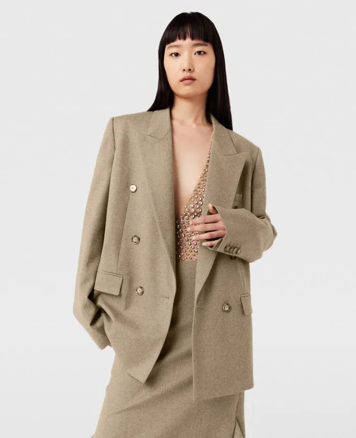 Women Coats And Jackets Stella McCartney Double Breasted Wool Blazer Light Moss Beige
