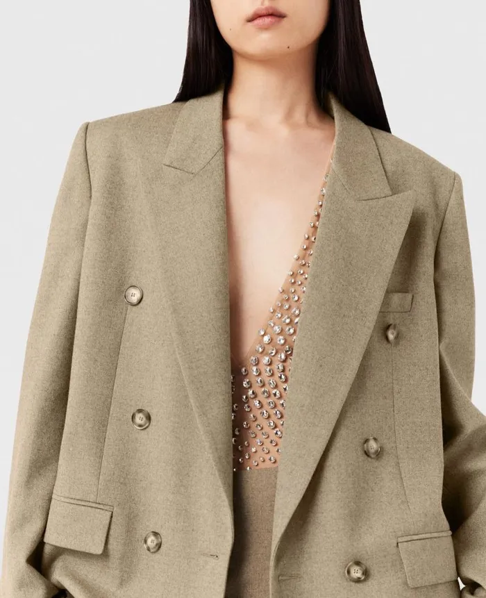 Women Coats And Jackets Stella McCartney Double Breasted Wool Blazer Light Moss Beige