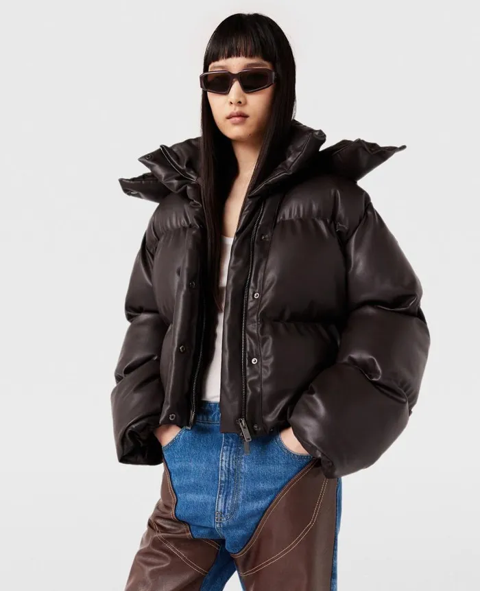 Women Coats And Jackets Stella McCartney Hooded Alter Mat Puffer Jacket Dark Chocolate Brown