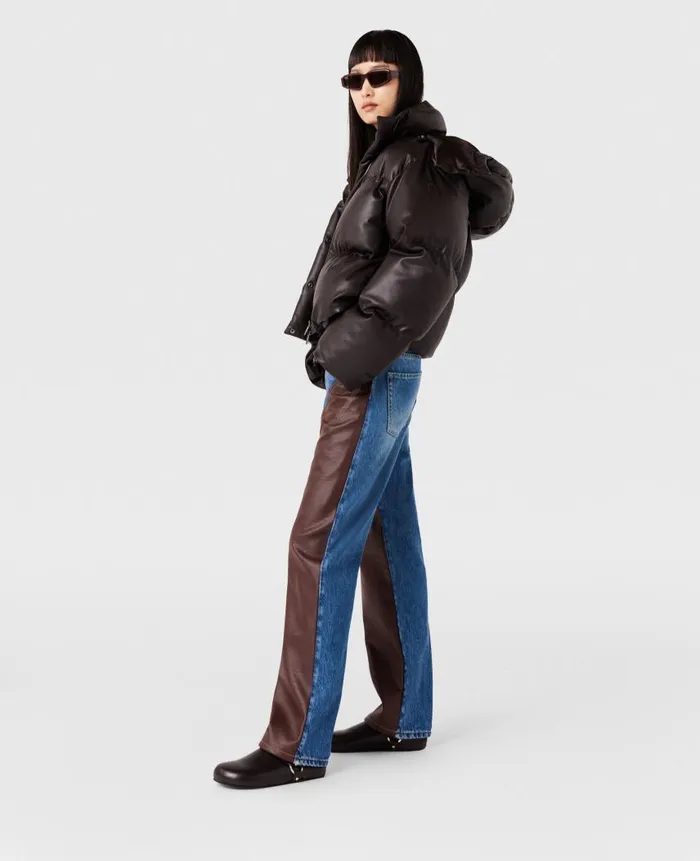 Women Coats And Jackets Stella McCartney Hooded Alter Mat Puffer Jacket Dark Chocolate Brown