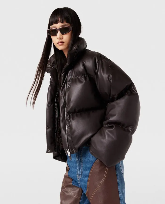Women Coats And Jackets Stella McCartney Hooded Alter Mat Puffer Jacket Dark Chocolate Brown