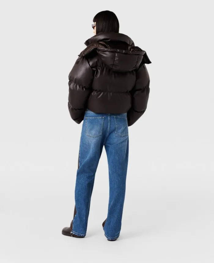 Women Coats And Jackets Stella McCartney Hooded Alter Mat Puffer Jacket Dark Chocolate Brown