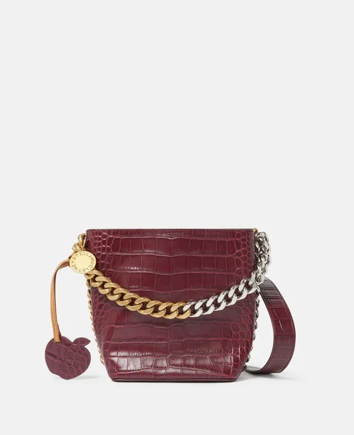 Women Crossbody Bags Stella McCartney Frayme CrocEffect Embossed Bucket Bag Burgundy Women Crossbody Bags Stella McCartney Frayme CrocEffect Embossed Bucket Bag Burgundy