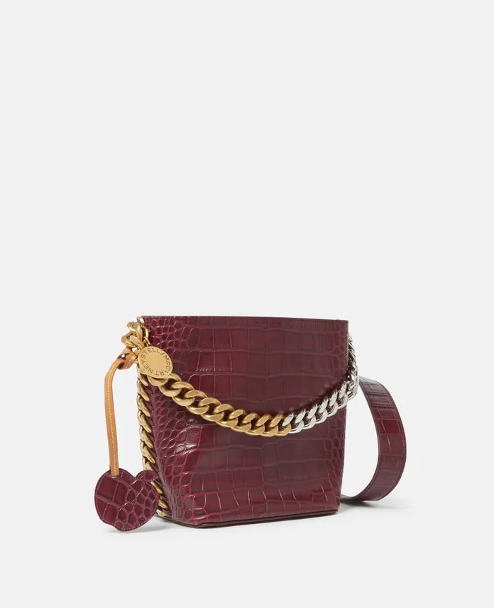 Women Crossbody Bags Stella McCartney Frayme CrocEffect Embossed Bucket Bag Burgundy Women Crossbody Bags Stella McCartney Frayme CrocEffect Embossed Bucket Bag Burgundy