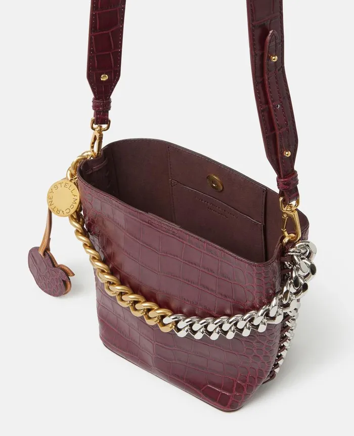 Women Crossbody Bags Stella McCartney Frayme CrocEffect Embossed Bucket Bag Burgundy Women Crossbody Bags Stella McCartney Frayme CrocEffect Embossed Bucket Bag Burgundy
