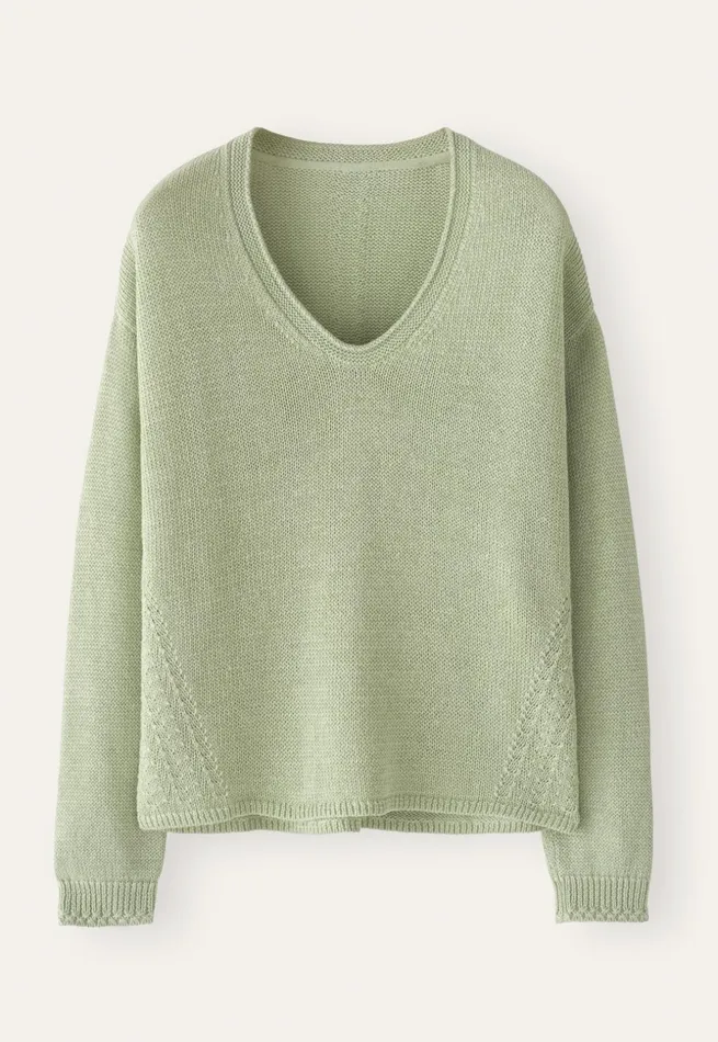 Women Curved Vneck Sweater Pale Leaf Poetry Fashion Sweaters
